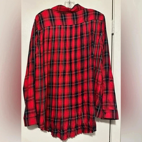 NWT Beachlunchlounge red black plaid oversized button up size XL - Picture 3 of 7